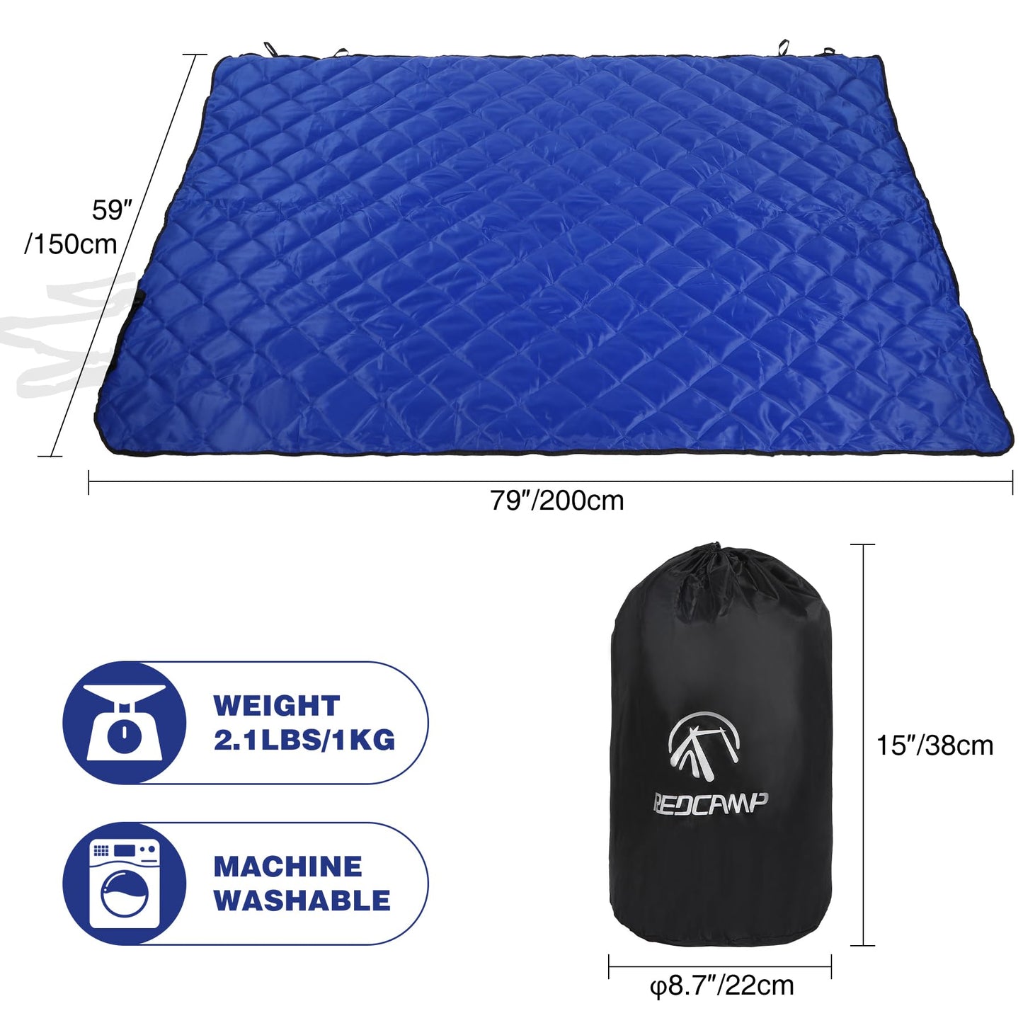 REDCAMP Large Camping Blanket with Sherpa Lining, Cold Weather Warm Outdoor Blanket Windproof for Camping Stadium, Machine Washable 59"x 79"