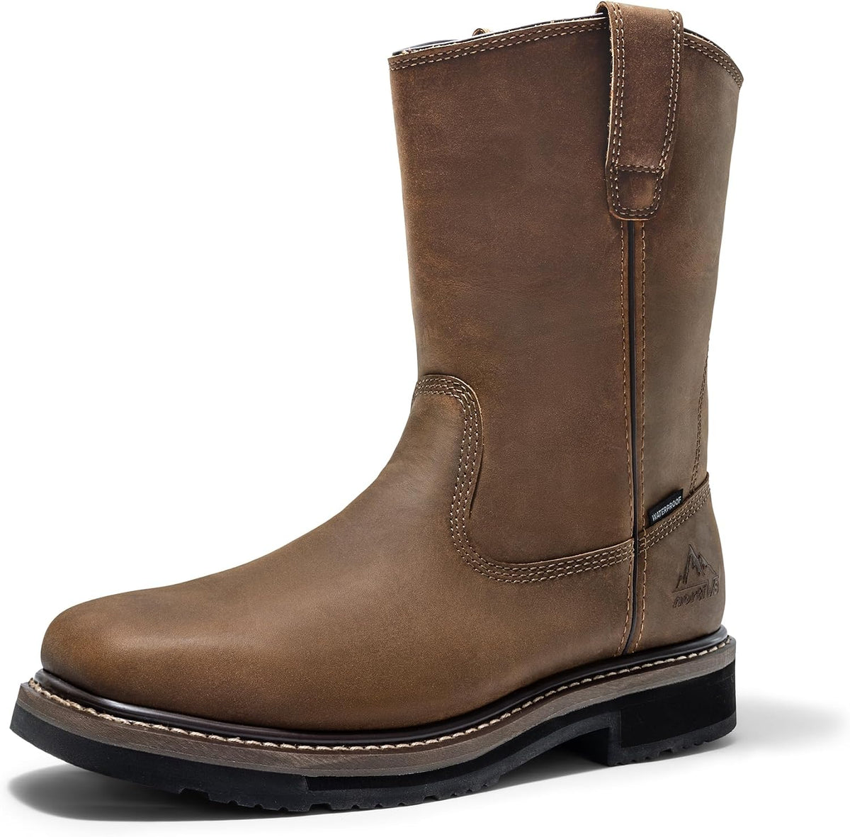 NORTIV 8 Steel Toe Cowboy Boots for Men | Waterproof Pull on Wellington Western Cowboy Boots for Men with Full-grain Leather for Construction Farming Bronco Stormrider