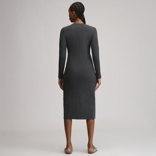 Eddie Bauer Women's Long-Sleeve Button Front Ribbed Knit Midi Dress alternate view 1