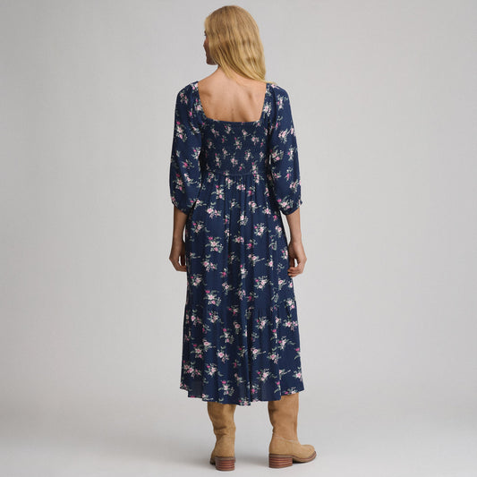 Eddie Bauer Women's Printed 3/4 Sleeve Smocked Bodice Dress alternate view 1