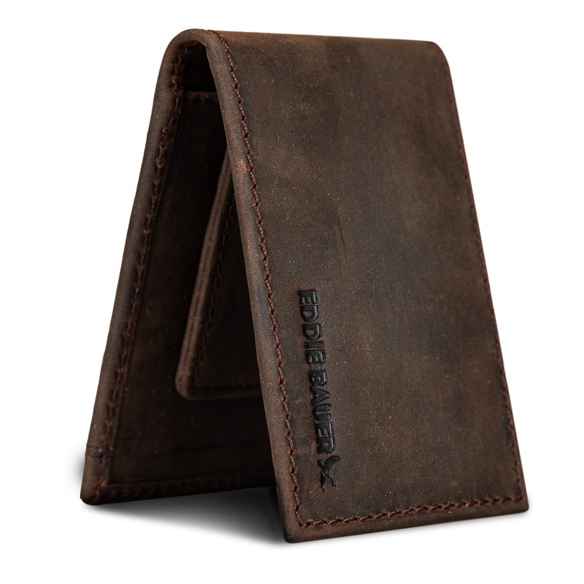 Eddie Bauer Money Clip Bifold Leather Wallet With Embossed Sasquatch alternate view 5