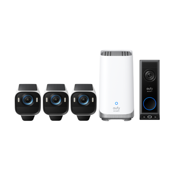 eufyCam S3 Pro 3-Cam Kit + Video Doorbell E340 (Battery Powered) White