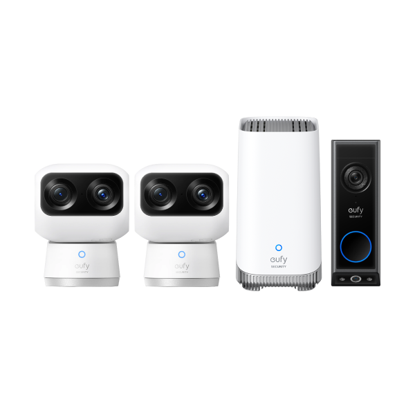 Indoor Cam S350 + HomeBase™ S380 + Video Doorbell E340 (Battery Powered) White