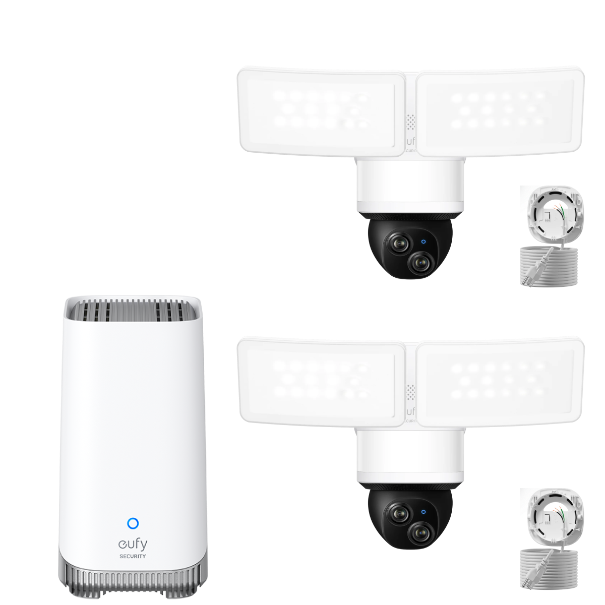eufy Floodlight Camera E340 with AC Cable (2-Cam Kit) + eufy Homebase™ 3 White