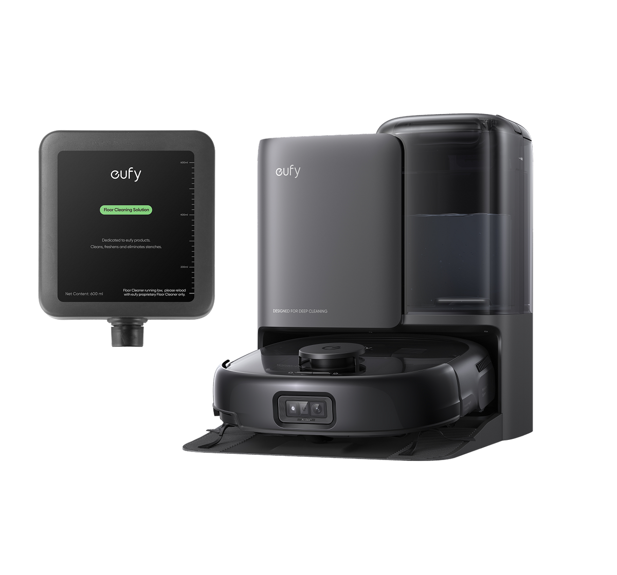 eufy E25 Omni Robot Vacuum Self-Cleaning All-in-One Station + Official Floor Cleaning Solution Black