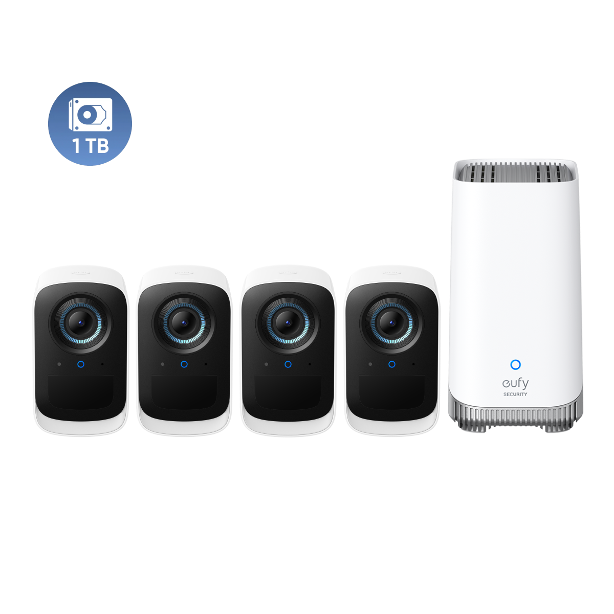 eufyCam S300 (eufyCam 3C) 4-Cam Kit + 1 TB Hard Drive White