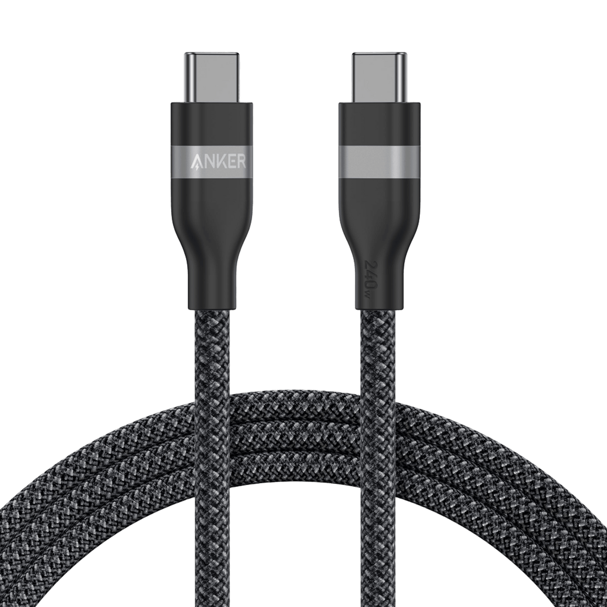 Anker USB-C to USB-C Cable (3 ft / 6 ft, 240W, Upcycled-Braided) 6 ft / Black Stone