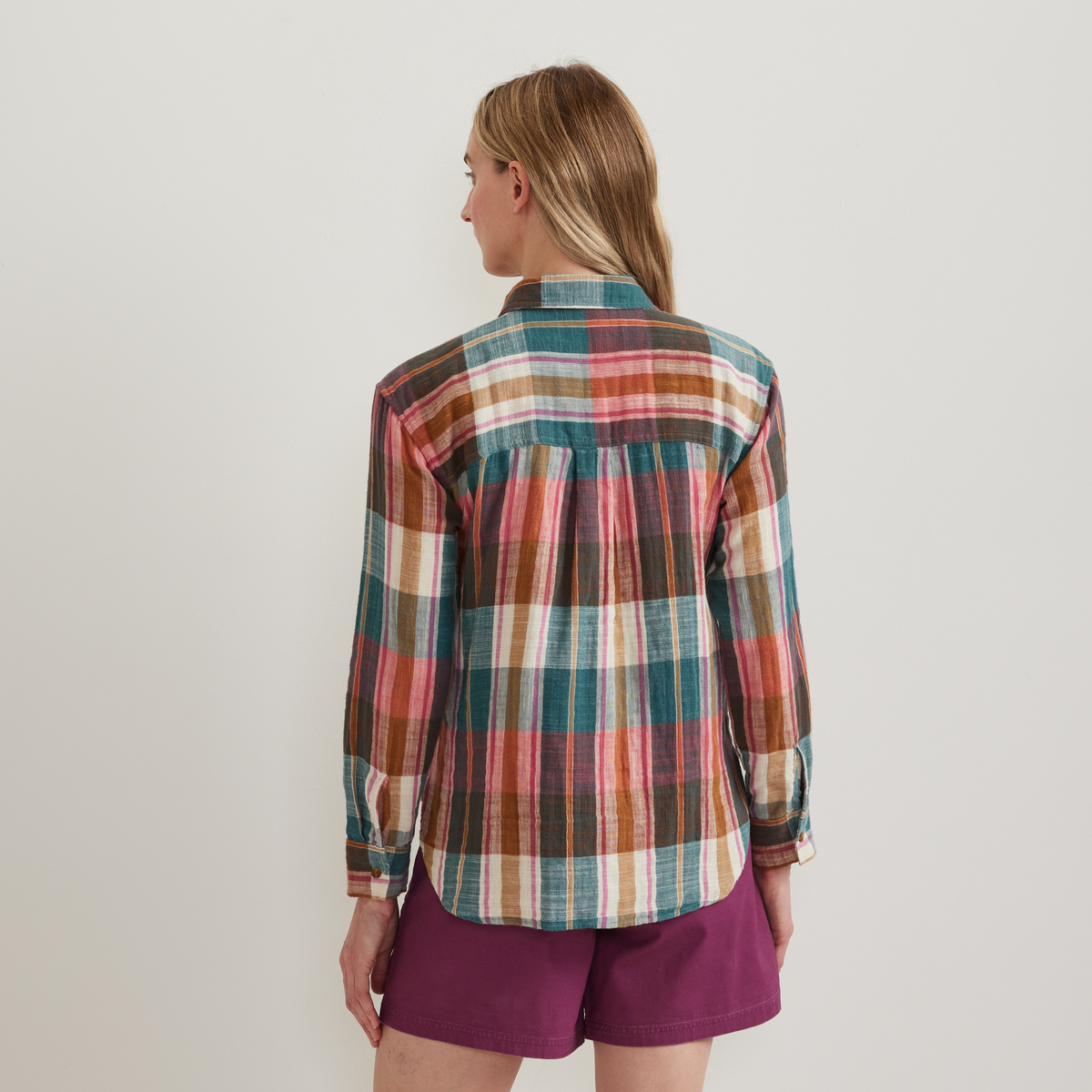 Eddie Bauer Women's Cotton Slub Plaid Long-Sleeve Shirt alternate view 5