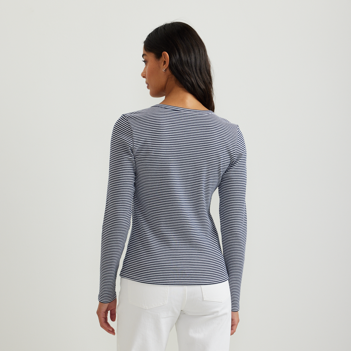 Eddie Bauer Women's Long-Sleeve Ribbed Henley T-Shirt - Stripe alternate view 5