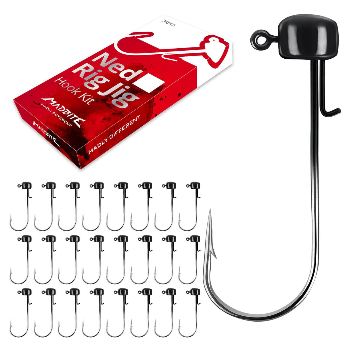 MadBite 24 Pcs Ned Rig Jig Hook Kits by MadBite
