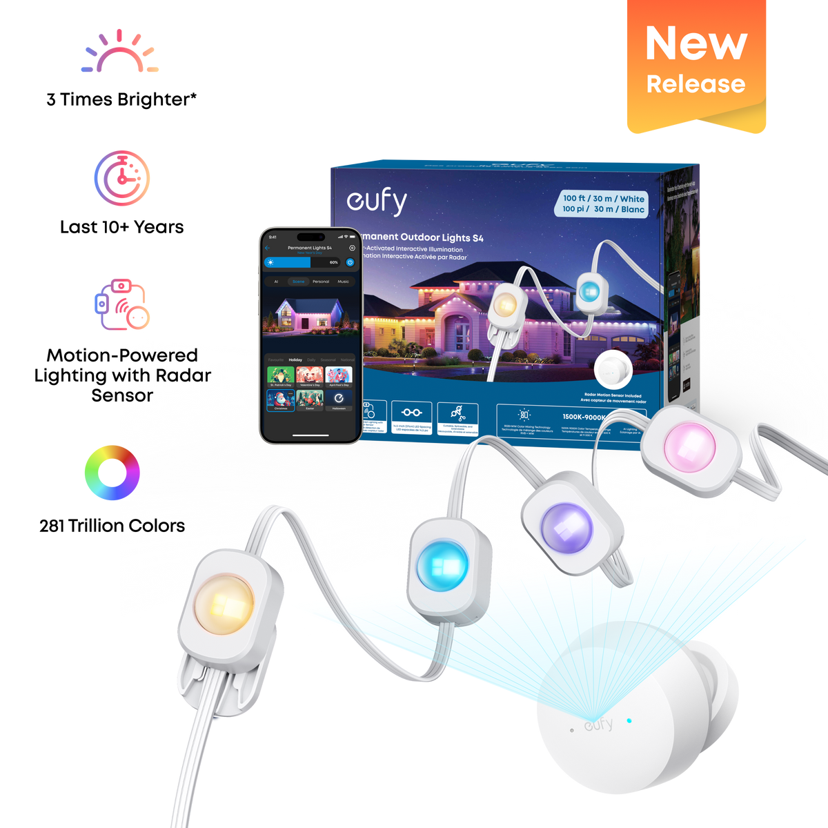 eufy Permanent Outdoor Lights S4 (100 ft with 72 LED Lights) White