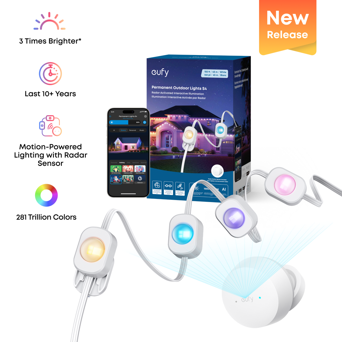eufy Permanent Outdoor Lights S4 (150 ft with 108 LED Lights) White