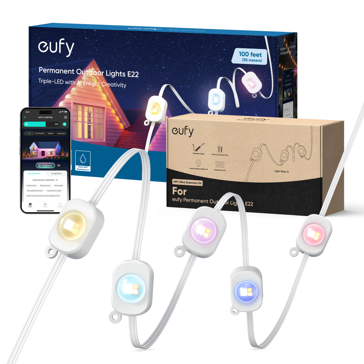 eufy Permanent Outdoor Lights E22, 150 ft White, 150ft