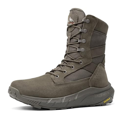 NORTIV 8 Men's Breathable Tactical Military Work Boots | Side Zipper Leather Lightweight Hiking Motorcycle Combat Boots 8 Inches Peakforce