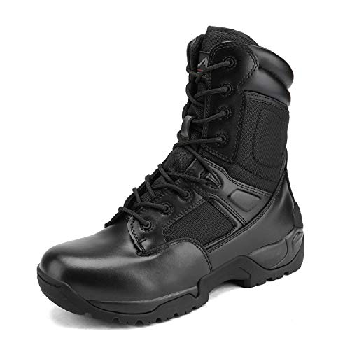 NORTIV 8 Men's Military Tactical Work Boots Hiking Side Zip | Leather Motorcycle Combat Boots for Outdoor Camping Yard Work Tactical Jobs and Daily Wear Response