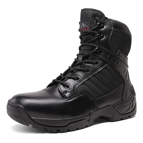 NORTIV 8 Men's Side Zipper Military Tactical Work Boots | Leather Motorcycle Combat Boots With Non-slip Sole for Outdoor Work, Hiking, Tactical Training and Daily Wear