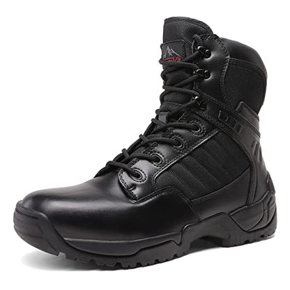 NORTIV 8 Men's Side Zipper Military Tactical Work Boots | Leather Motorcycle Combat Boots With Non-slip Sole for Outdoor Work, Hiking, Tactical Training and Daily Wear