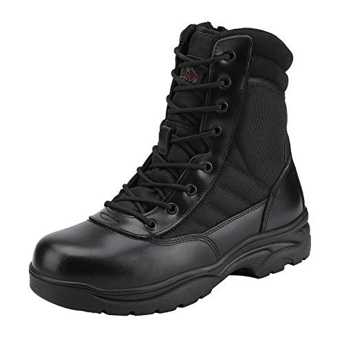 NORTIV 8 Men's Military Tactical Work Boots | Side Zipper Leather Motorcycle Combat Boots for Outdoor Work Hiking Tactical Use and Daily Wear Trooper