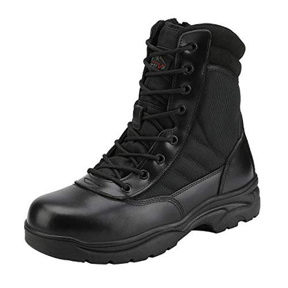 NORTIV 8 Men's Military Tactical Work Boots | Side Zipper Leather Motorcycle Combat Boots for Outdoor Work Hiking Tactical Use and Daily Wear Trooper