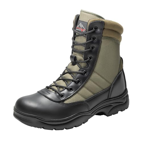 NORTIV 8 Men's Military Tactical Work Boots | Side Zipper Leather Motorcycle Combat Boots for Outdoor Work Hiking Tactical Use and Daily Wear Trooper