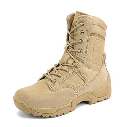 NORTIV 8 Men's Military Tactical Work Boots Hiking Side Zip | Leather Motorcycle Combat Boots for Outdoor Camping Yard Work Tactical Jobs and Daily Wear Response