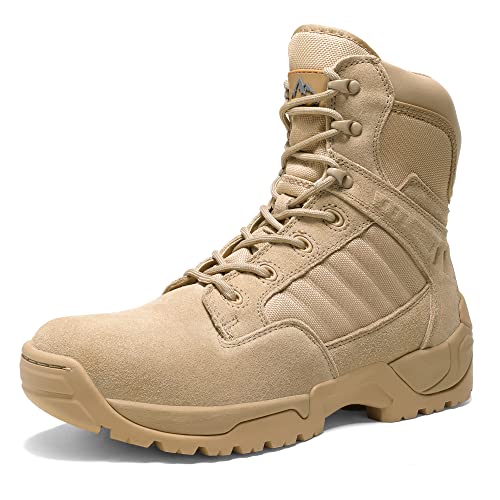 NORTIV 8 Men's Side Zipper Military Tactical Work Boots | Leather Motorcycle Combat Boots With Non-slip Sole for Outdoor Work, Hiking, Tactical Training and Daily Wear