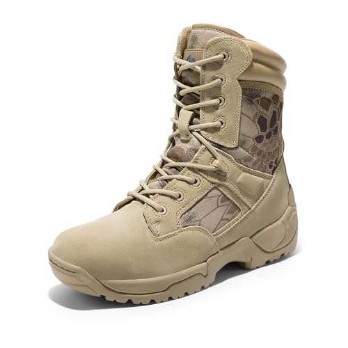 NORTIV 8 Men's Military Tactical Work Boots Hiking Side Zip | Leather Motorcycle Combat Boots for Outdoor Camping Yard Work Tactical Jobs and Daily Wear Response