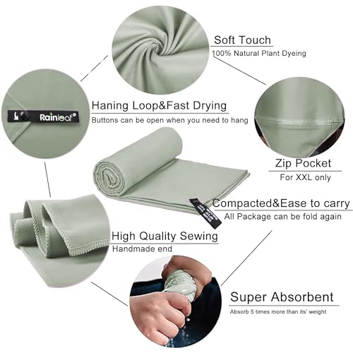 Rainleaf Microfiber Towel Perfect Travel & Gym & Camping Towel. Quick Dry - Super Absorbent - Ultra Compact - Lightweight. Suitable for Trip, Beach, Shower, Backpacking, Pool