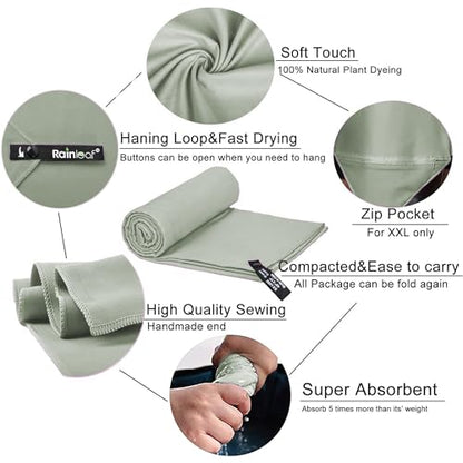 Rainleaf Microfiber Towel Perfect Travel & Gym & Camping Towel. Quick Dry - Super Absorbent - Ultra Compact - Lightweight. Suitable for Trip, Beach, Shower, Backpacking, Pool
