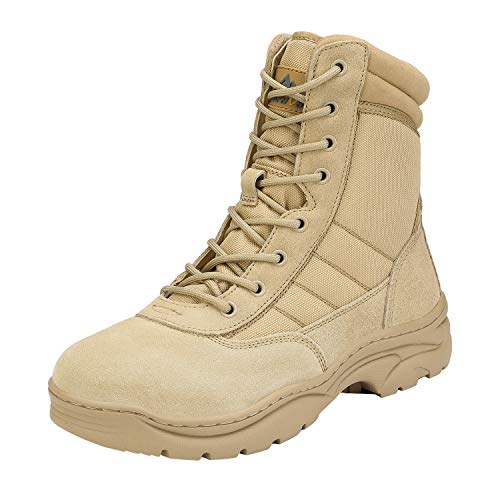 NORTIV 8 Men's Military Tactical Work Boots | Side Zipper Leather Motorcycle Combat Boots for Outdoor Work Hiking Tactical Use and Daily Wear Trooper