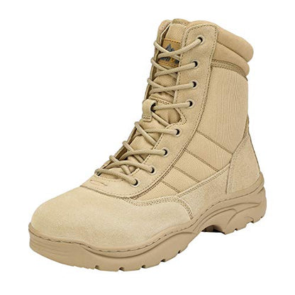 NORTIV 8 Men's Military Tactical Work Boots | Side Zipper Leather Motorcycle Combat Boots for Outdoor Work Hiking Tactical Use and Daily Wear Trooper