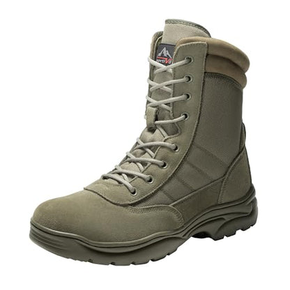 NORTIV 8 Men's Military Tactical Work Boots | Side Zipper Leather Motorcycle Combat Boots for Outdoor Work Hiking Tactical Use and Daily Wear Trooper