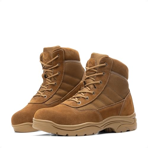 NORTIV 8 Men's Waterproof Military Work Boots 6 Inch | Leather Outdoor Hiking Motorcycle Combat Boots