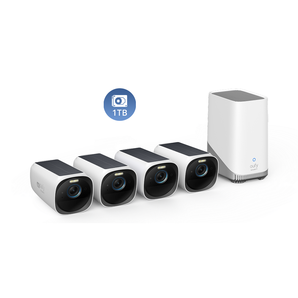 eufyCam S330 (eufyCam 3) 4-Cam Kit + 1 TB Hard Drive White
