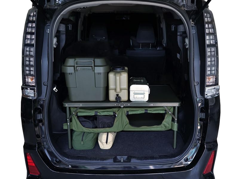 DOD Good Luck Table - Folding Camping Table with 66 LBS Capacity - Folding Camp Table Storage Shelves Height Adjustable Legs - Foldable Picnic Table for Outdoor, Camping, BBQ, Beach - Olive