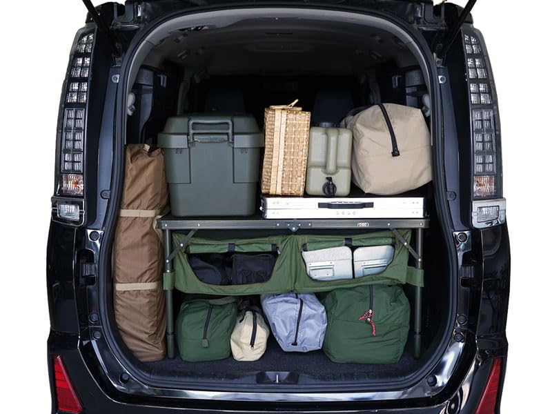 DOD Good Luck Table - Folding Camping Table with 66 LBS Capacity - Folding Camp Table Storage Shelves Height Adjustable Legs - Foldable Picnic Table for Outdoor, Camping, BBQ, Beach - Olive