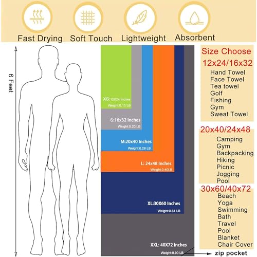 Rainleaf Microfiber Towel Perfect Travel & Gym & Camping Towel. Quick Dry - Super Absorbent - Ultra Compact - Lightweight. Suitable for Trip, Beach, Shower, Backpacking, Pool