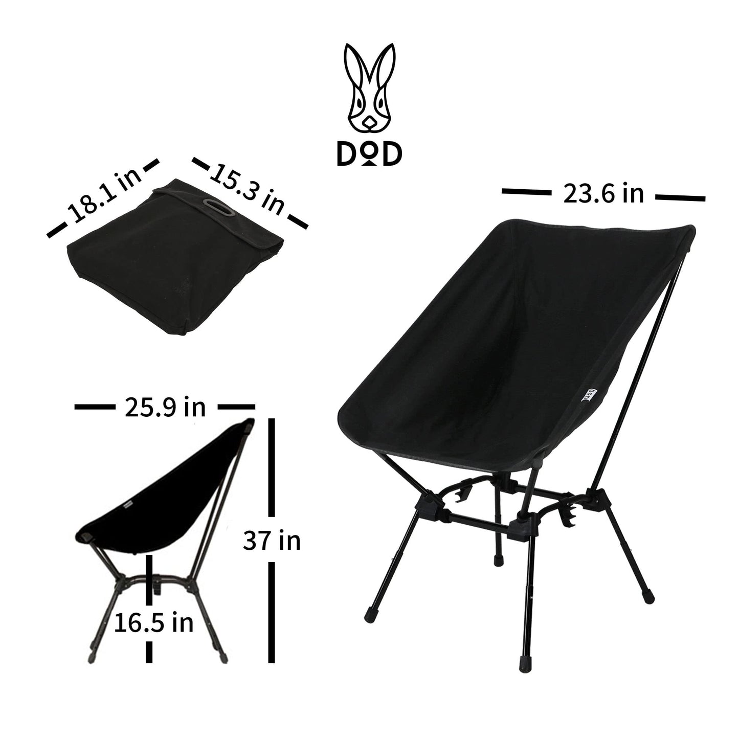 DOD Sugoi Chair - A Portable Camping and Backpacking Chair - Adjustable to The Ideal Height and Seating - Angle for Any Outdoor Activity - Black