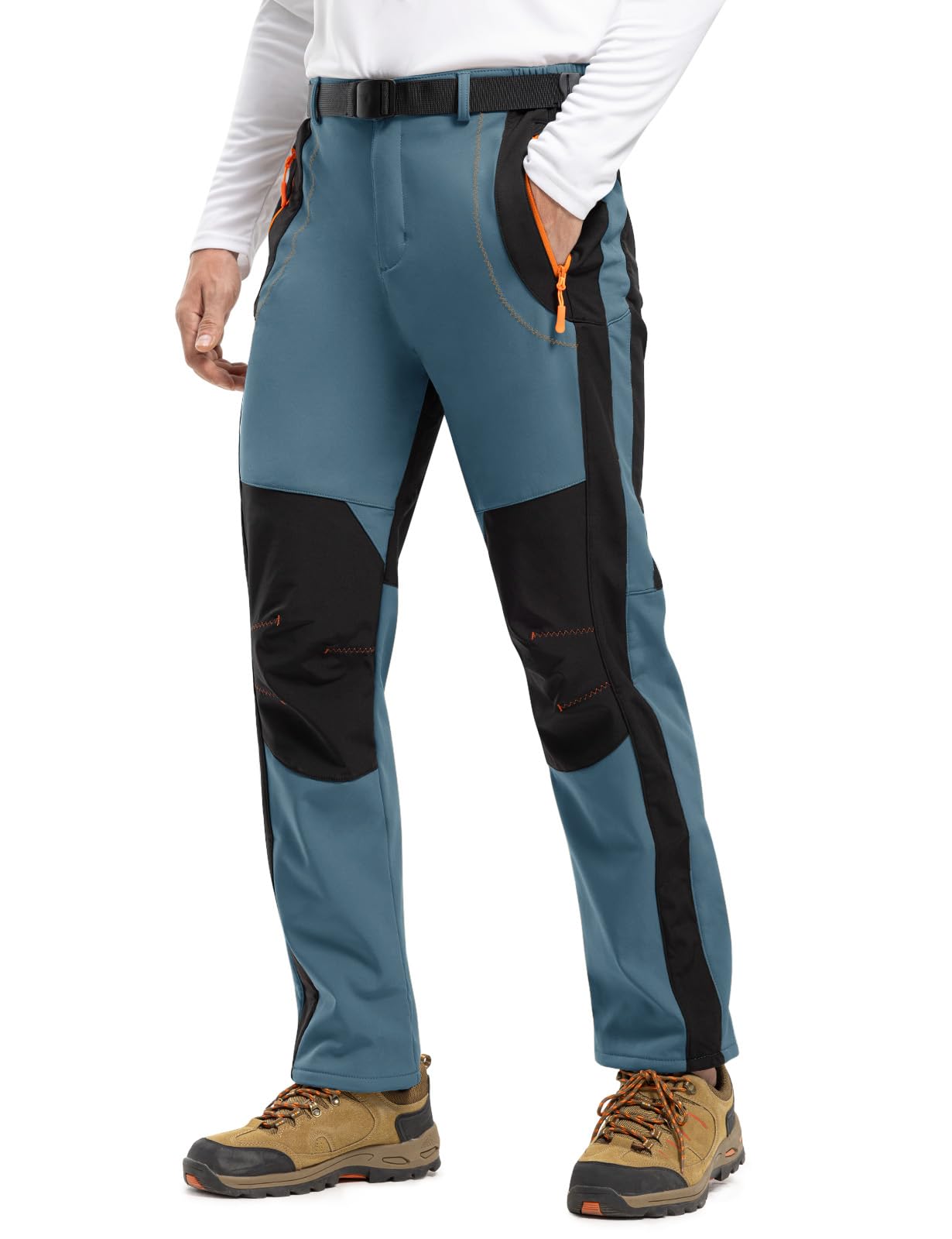 TBMPOY Men's Snow Ski Hiking Pants Waterproof Winter Fleece Lined Pants Camping Skiing Ice Fishing Pants with Belt