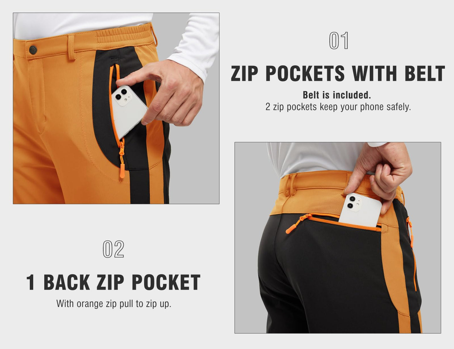 TBMPOY Men's Snow Ski Hiking Pants Waterproof Winter Fleece Lined Pants Camping Skiing Ice Fishing Pants with Belt