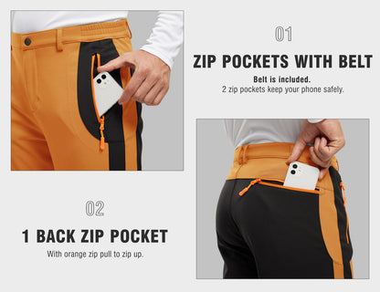 TBMPOY Men's Snow Ski Hiking Pants Waterproof Winter Fleece Lined Pants Camping Skiing Ice Fishing Pants with Belt