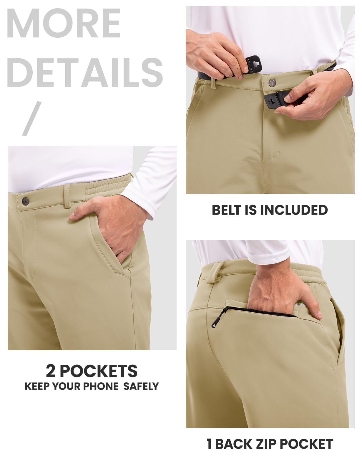 TBMPOY Men's Snow Ski Hiking Pants Waterproof Winter Fleece Lined Pants Camping Skiing Ice Fishing Pants with Belt