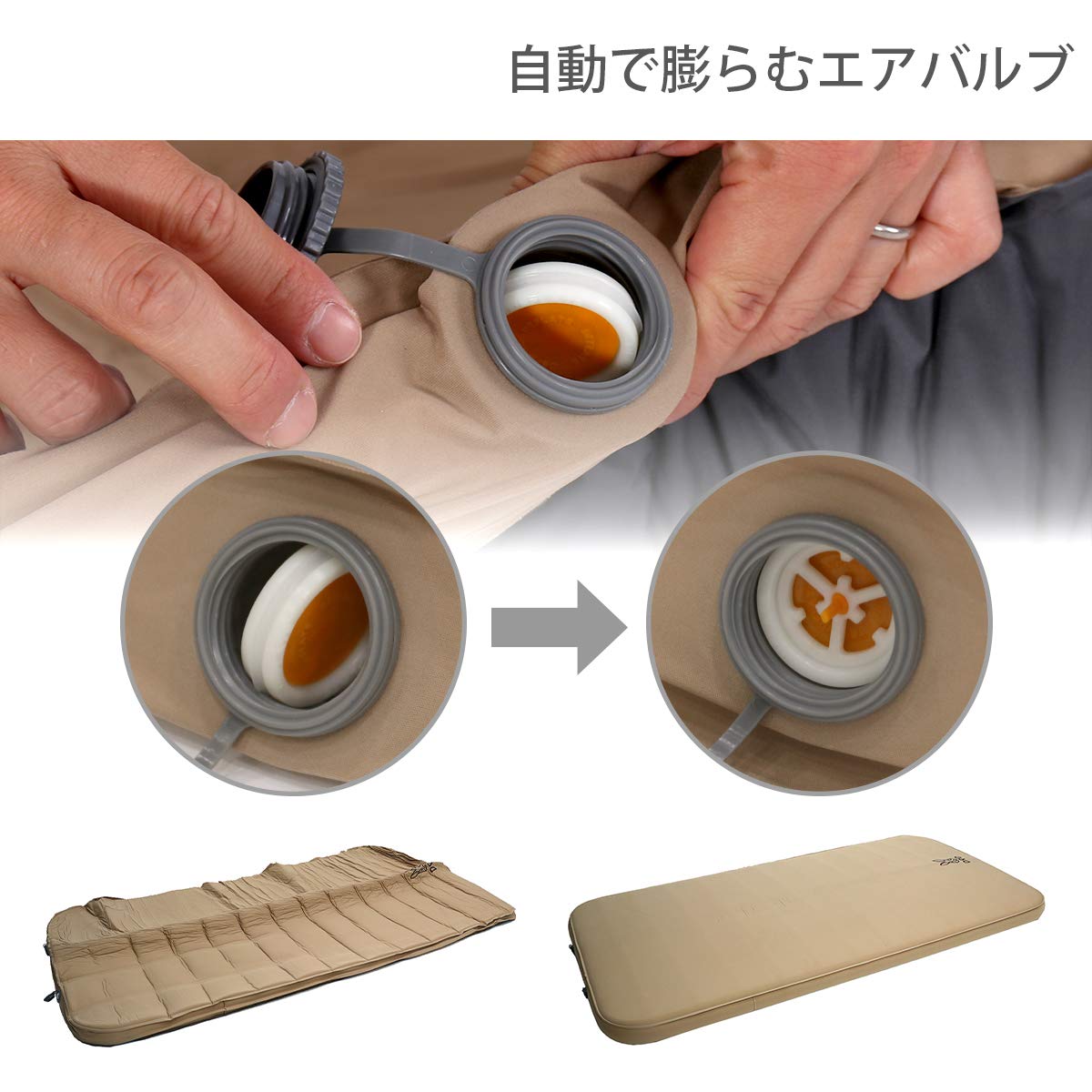 DOD Soto Sleeping Pad for Camping - Extra Thick Self-Inflating Camping - Mattress and Camping Pillow - Tan - Medium