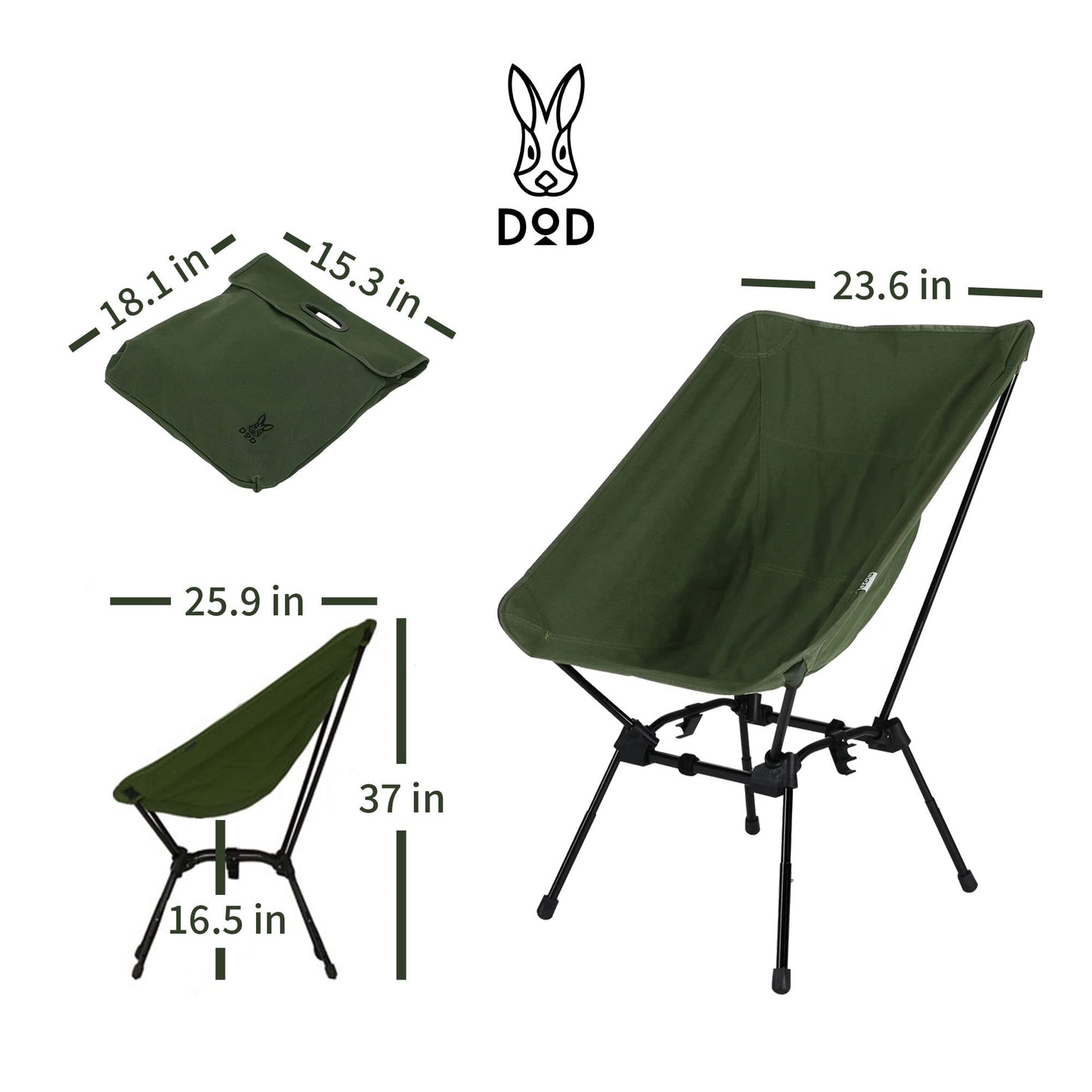 DOD Sugoi Chair - A Portable Camping and Backpacking Chair - Adjustable to The Ideal Height and Seating - Angle for Any Outdoor Activity - Black