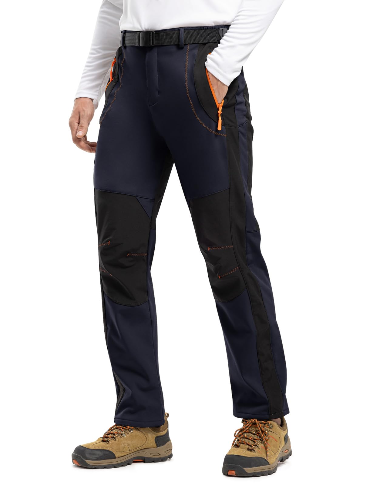 TBMPOY Men's Snow Ski Hiking Pants Waterproof Winter Fleece Lined Pants Camping Skiing Ice Fishing Pants with Belt