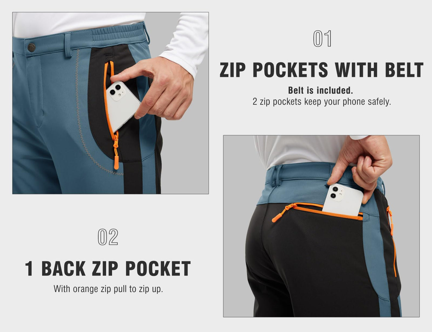 TBMPOY Men's Snow Ski Hiking Pants Waterproof Winter Fleece Lined Pants Camping Skiing Ice Fishing Pants with Belt