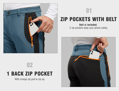 TBMPOY Men's Snow Ski Hiking Pants Waterproof Winter Fleece Lined Pants Camping Skiing Ice Fishing Pants with Belt