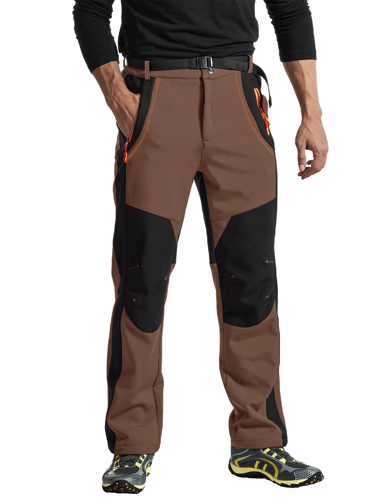 TBMPOY Men's Snow Ski Hiking Pants Waterproof Winter Fleece Lined Pants Camping Skiing Ice Fishing Pants with Belt