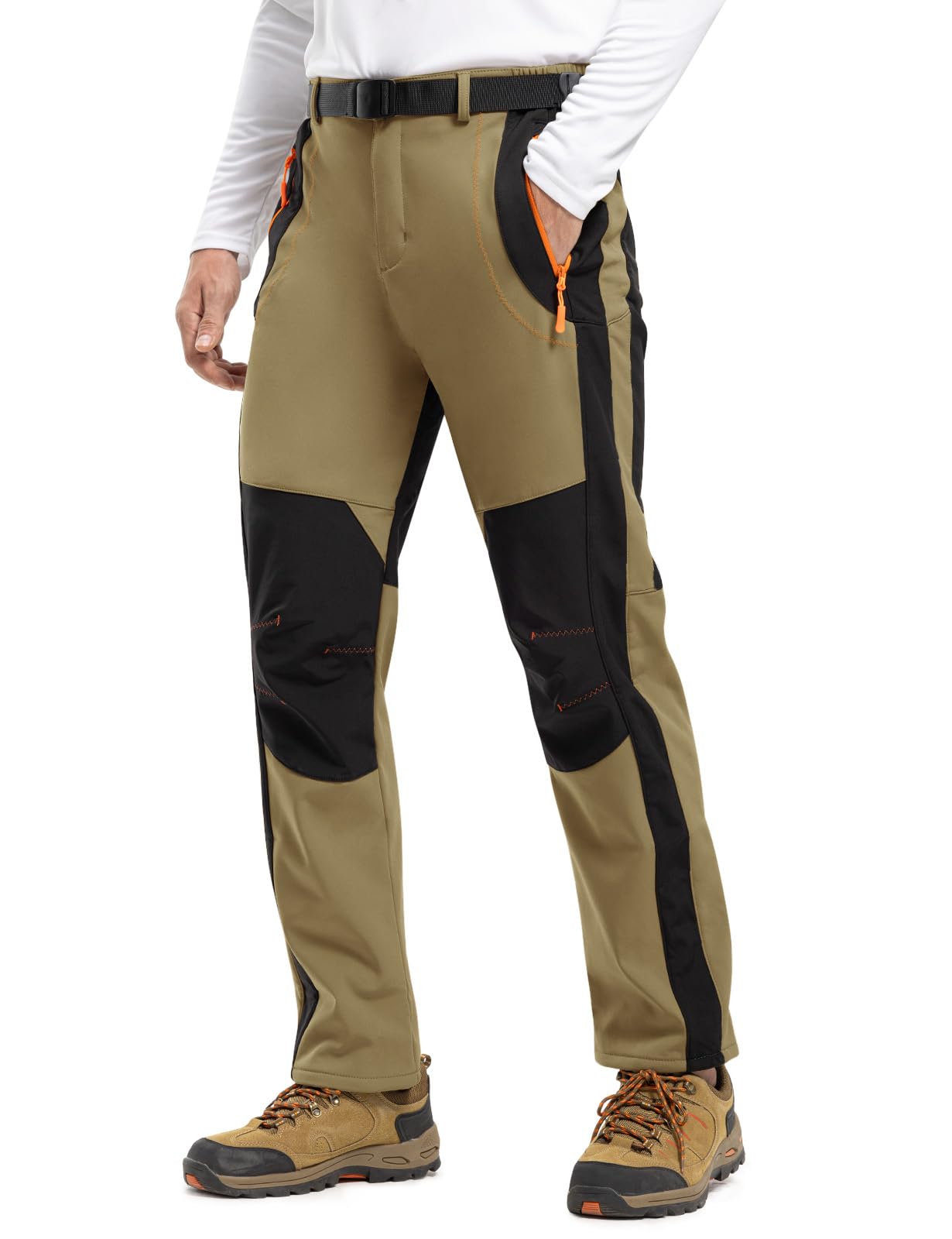 TBMPOY Men's Snow Ski Hiking Pants Waterproof Winter Fleece Lined Pants Camping Skiing Ice Fishing Pants with Belt