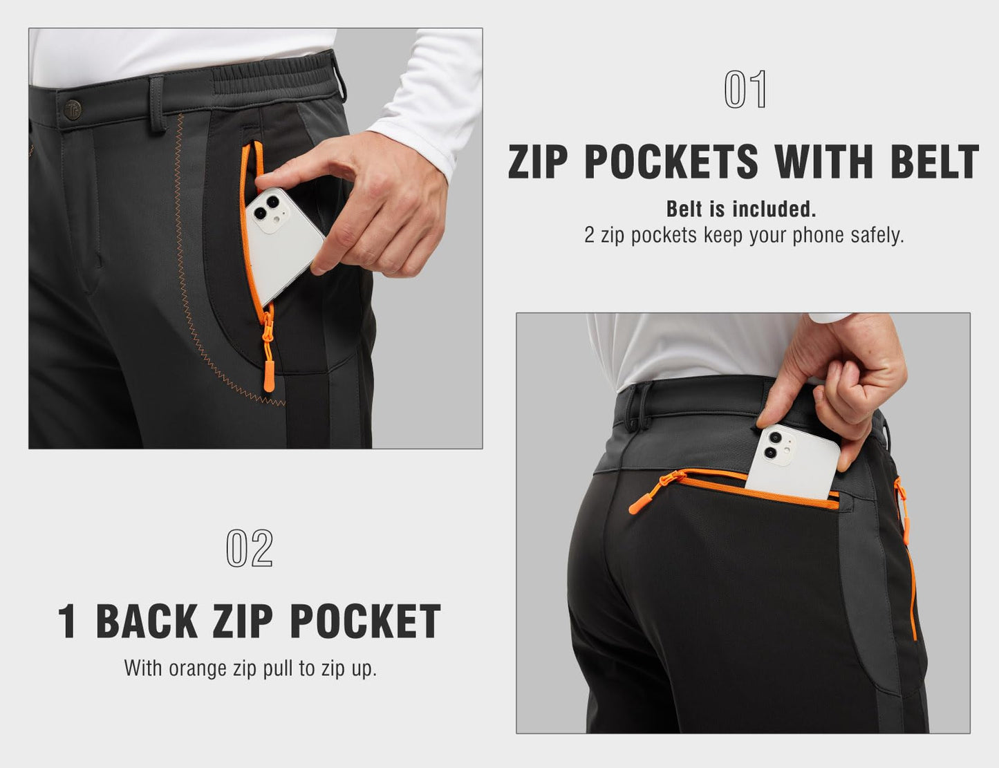 TBMPOY Men's Snow Ski Hiking Pants Waterproof Winter Fleece Lined Pants Camping Skiing Ice Fishing Pants with Belt